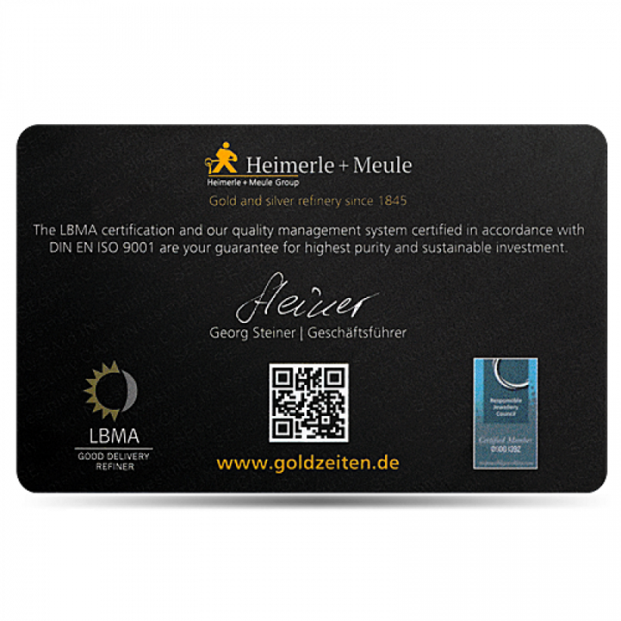 Heimerle + Meule Secain Card Goldbarren 0,5 Gramm