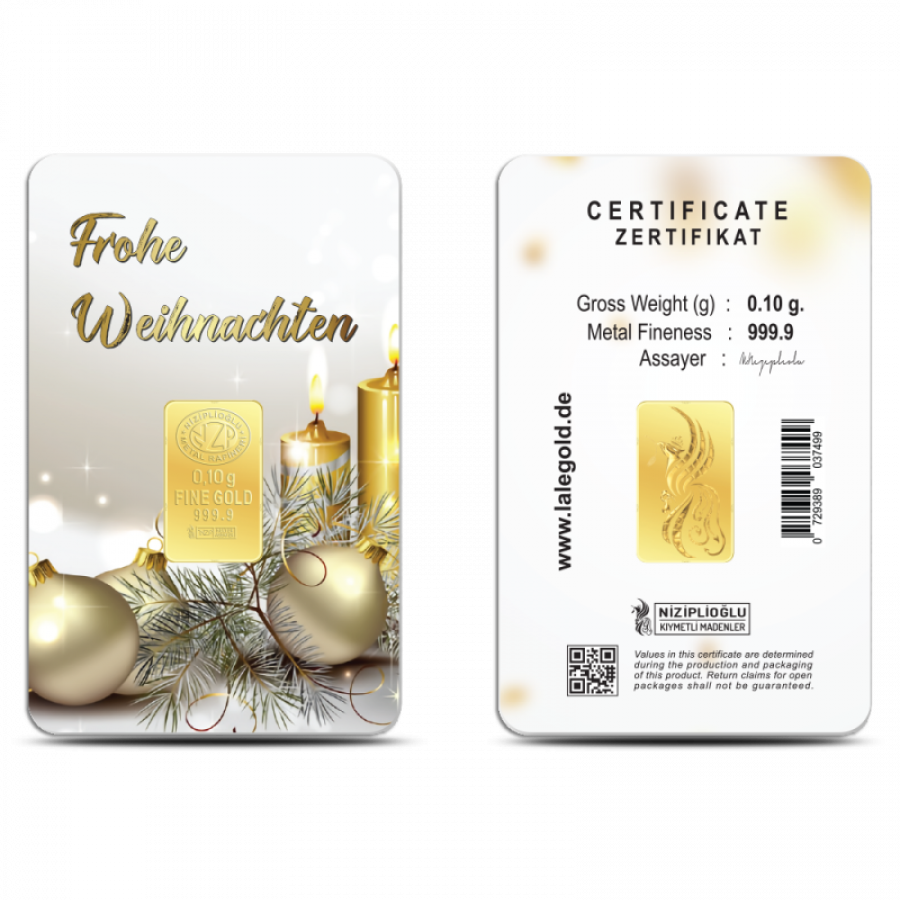 Frohe Weihnachten Geschenkbarren 0,10 Gramm - WEI-NZP-0010